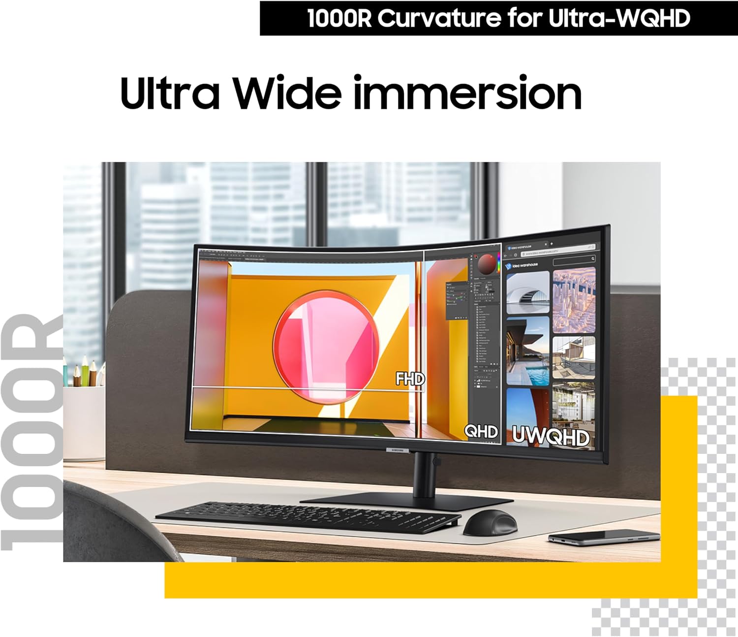 Samsung 34' ViewFinity S65UC, Ultra-WQHD, 100Hz, AMD FreeSync™ HDR10, KVM Switch Built in Speakers with USB-C Curved Monitor, LS34C654UANXGO, 2025