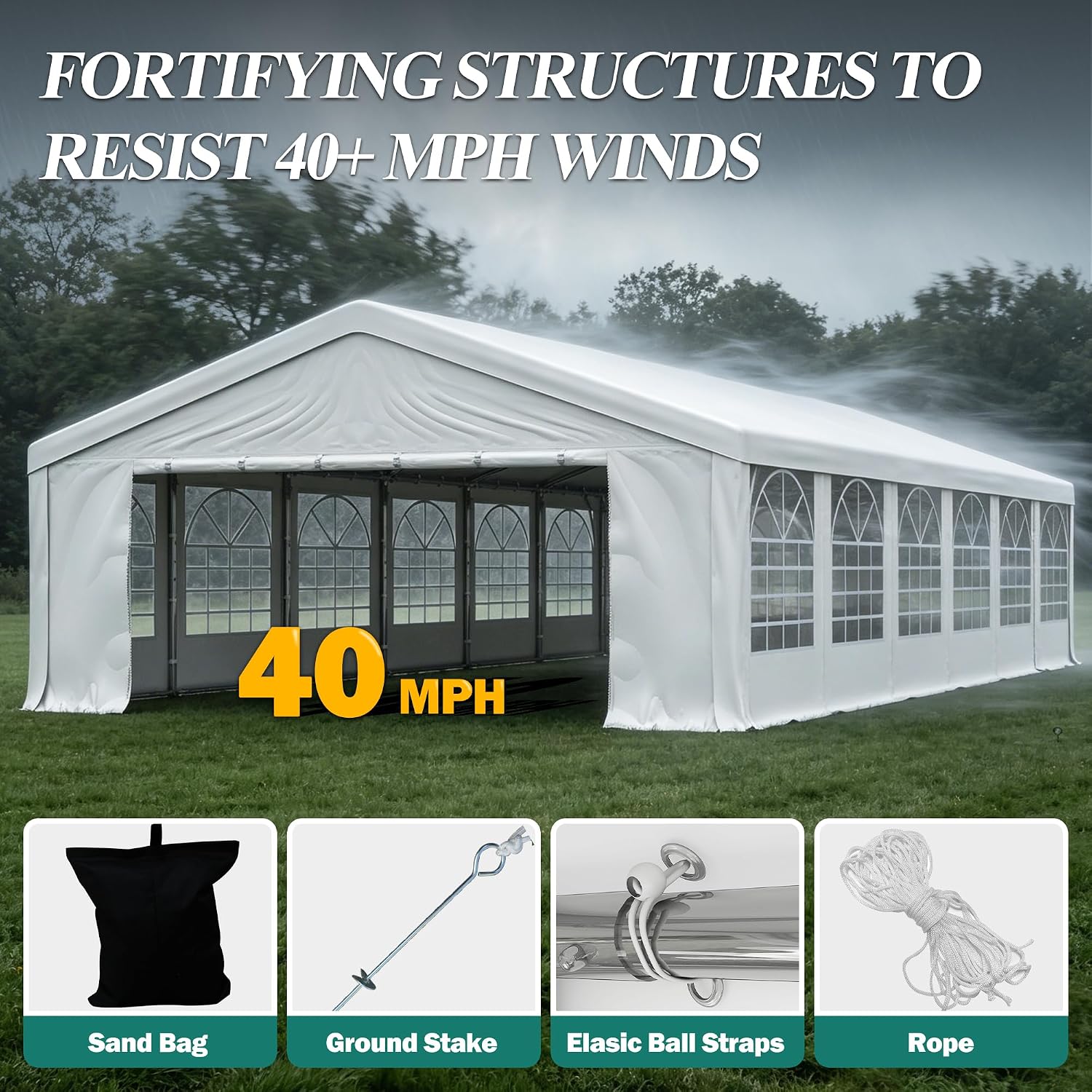 GARTOO 20' x 40' Outdoor Party Tent – Heavy Duty Wedding & Event Canopy Gazebo with 4 Sandbags for Backyard Celebrations, Outdoor Event, Wedding, Birthday Party