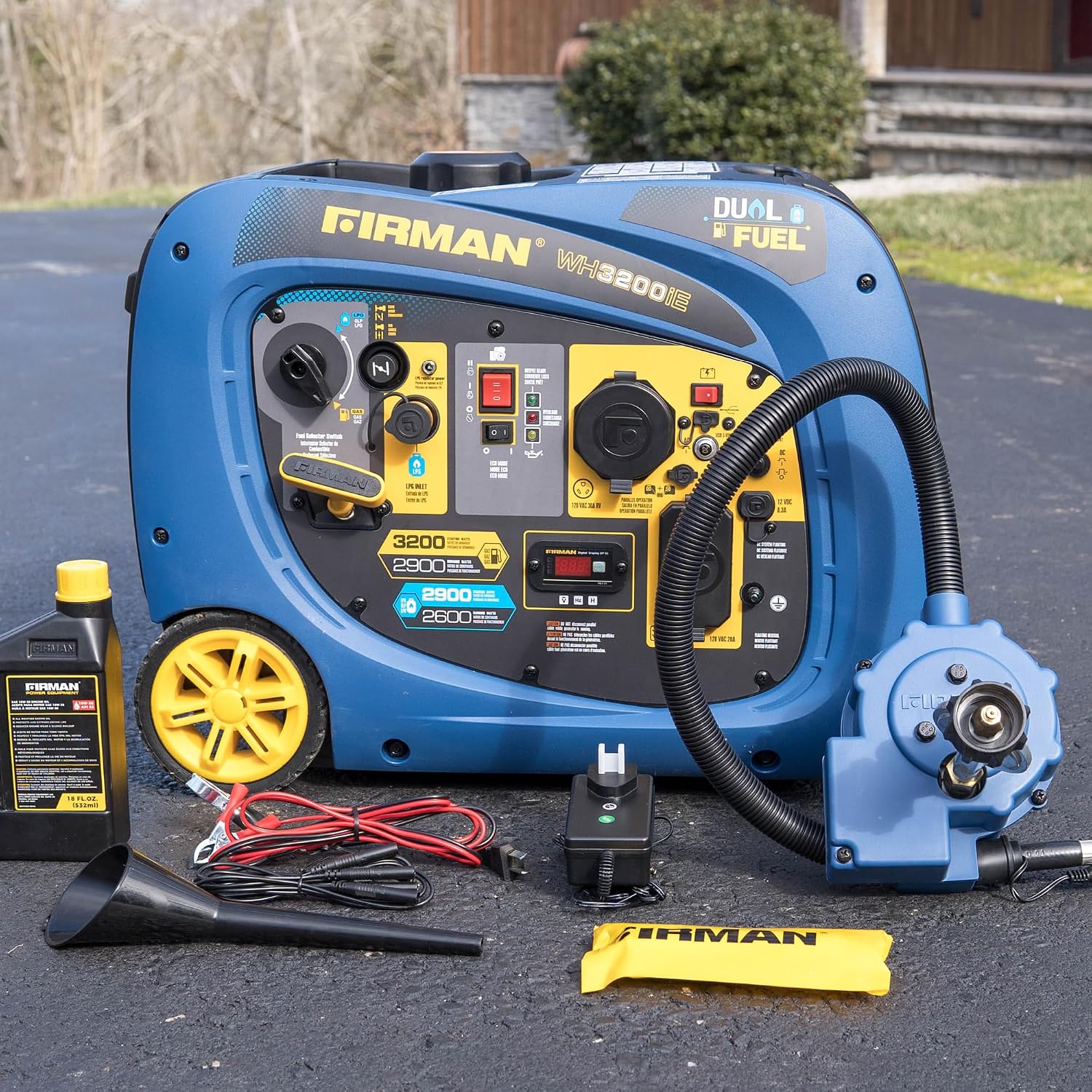 FIRMAN WH02942 Dual Fuel Inverter Portable Generator, 3200W Electric Start, Quiet 58 dB Operation, RV Ready TT-30R Outlet, Clean Inverter Power, Gas or Propane for Camping, Home Backup, Outdoor Use