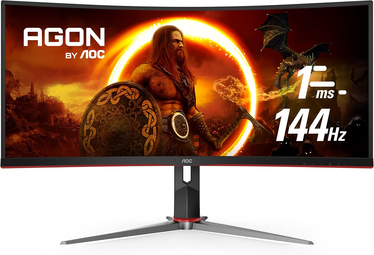 AOC CU34G2X 34' Curved Frameless Immersive Gaming Monitor, UltraWide QHD 3440x1440, VA Panel, 1ms 144Hz Adaptive-Sync, Height Adjustable, 3-Yr Zero Dead Pixels, Black/Red