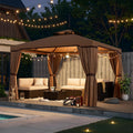 SUNCROWN 10 x 10 FT Outdoor Gazebo for Patio Iron Frame Garden Permanent Gazebo with Vented Soft Canopy and Mosquito Netting, Khaki