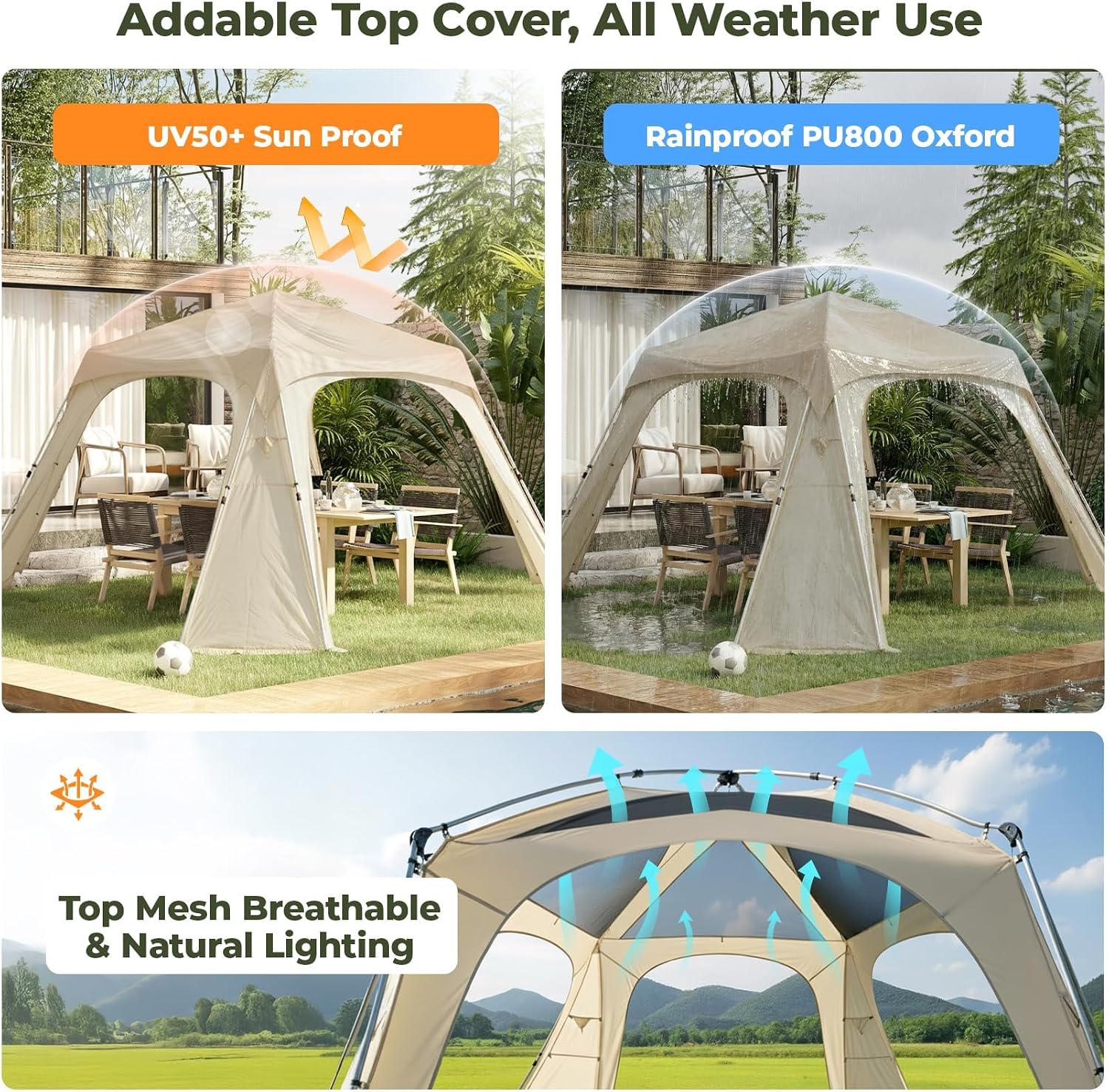 Alvantor® 12' x 12' Pop Up Gazebo, Canopy Tent All Weather & 4-Season Use, 4-Door PVC/Mesh/Polyester Curtain Addable, Top Mesh & Cover Portable Pergolas Pavilion for Patio, Backyard, Deck