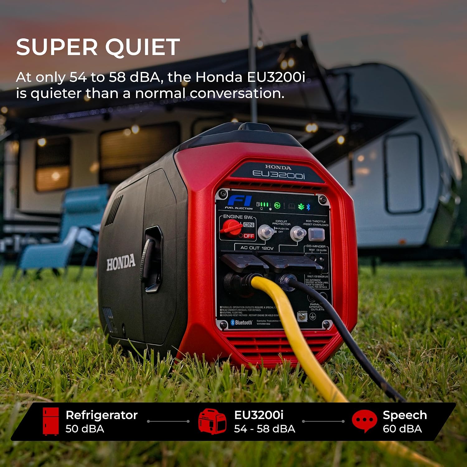 Honda EU3200i 3200 Watt Inverter Generator, Super Quiet 120V Gas Powered Portable Generator for Camping, RV or Home Backup Power Supply, Up to 8.6 Hour Run Time (EU3200IAN)