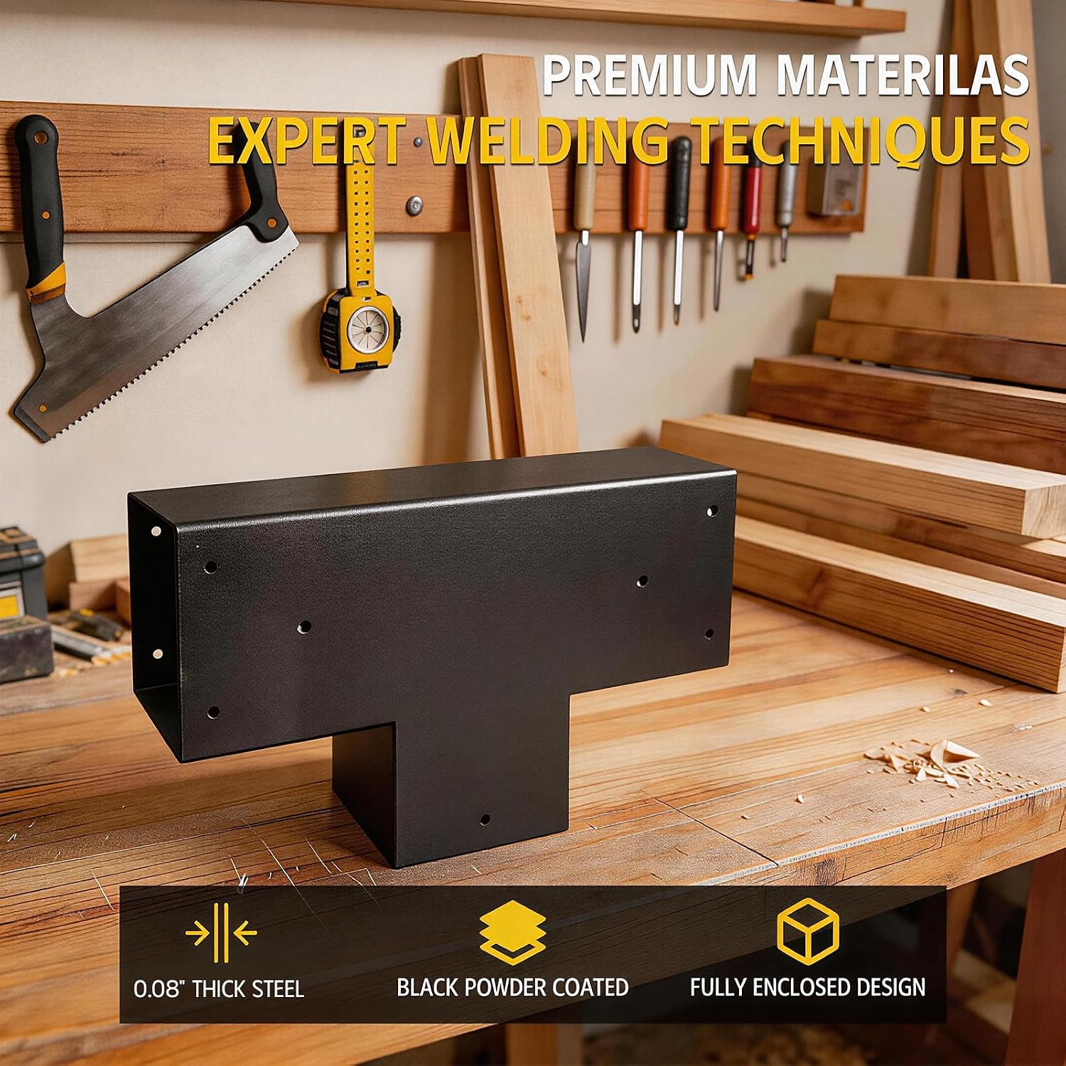 3-Way T-Shaped Pergola Brackets Kit,DIY Woodwork Brackets for 6' x 6' (Actual:5.5' x 5.5') Lumber for Patio Pergolas,Gazebos,Log Cabin W/Hardware - 2Pack