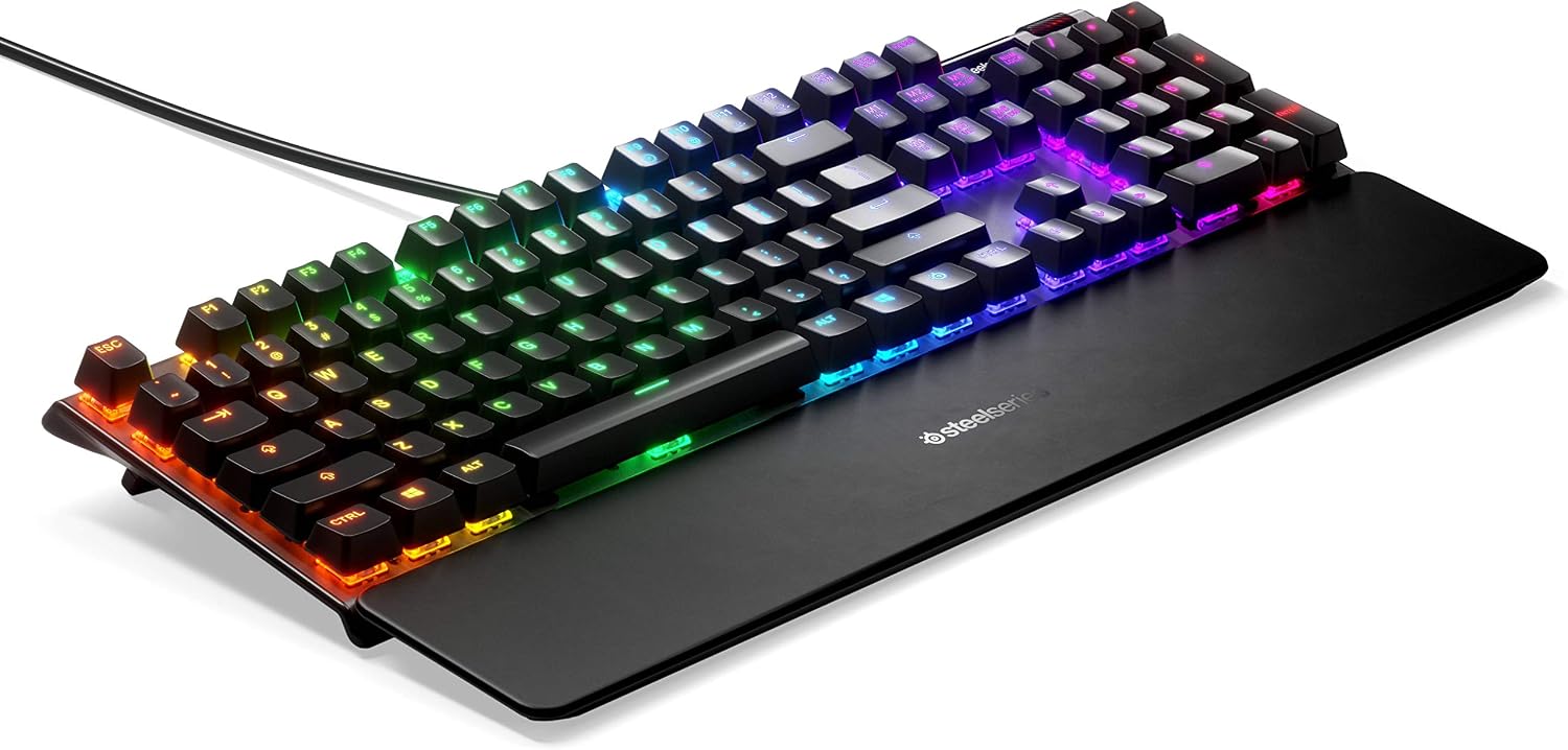 SteelSeries Apex 7 Mechanical Gaming Keyboard – OLED Smart Display – USB Passthrough and Media Controls – Tactile and Clicky – RGB Backlit (Blue Switch)