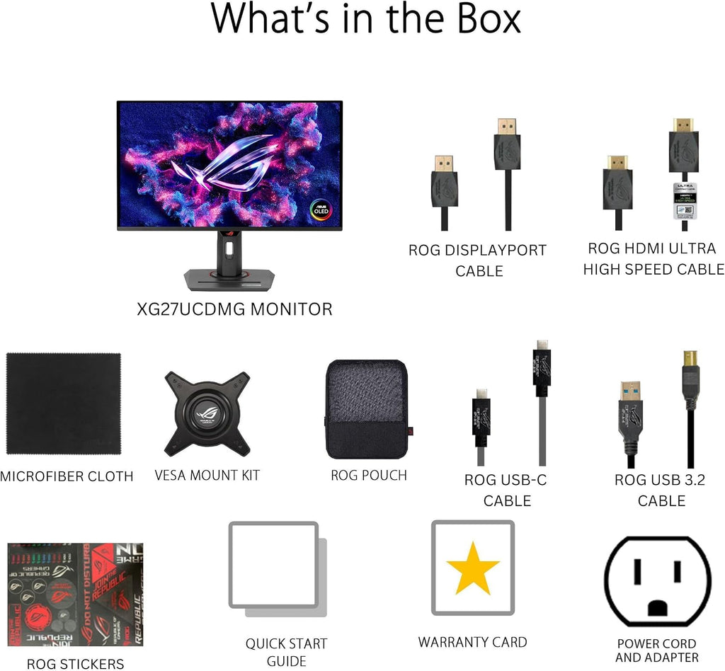 ASUS ROG Strix 27' 4K QD-OLED Gaming Monitor (XG27UCDMG) - 240Hz, 0.03ms, Anti-Flicker 2.0, Custom Heatsink, Care Pro, Neo Proximity Sensor, 99% DCI-P3, True 10-bit Color, 3 yr Warranty