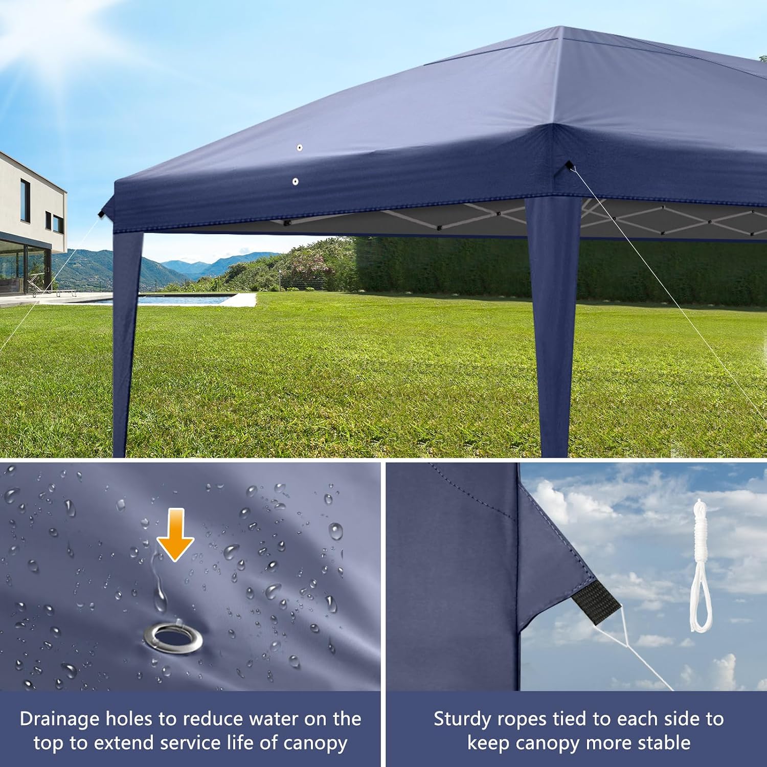 VINGLI 10x20 Pop Up Canopy Tent, Outdoor Foldable Portable Canopy for Camping, Patio, Parties, EZ Up Gazebo With Carry Bag (Blue)