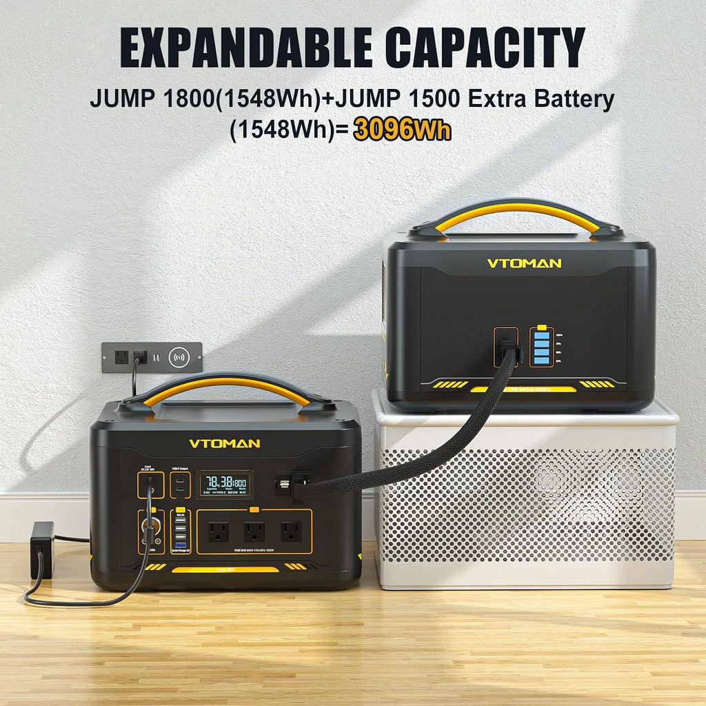 Vtoman 3096Wh Solar Generator with Extra Battery Included, 1800W (Peak 3600W) LiFePO4 Battery Power Station for Power Outages, RV, Camping, Emergencies