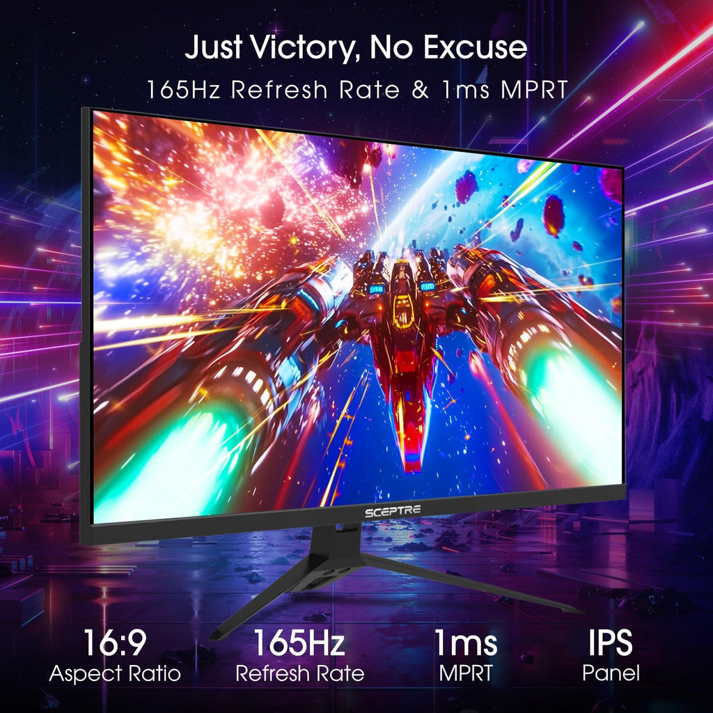 Sceptre 27-inch FHD 1080p IPS Gaming LED Monitor up to 165Hz 144Hz 1ms DisplayPort HDMI, FreeSync FPS RTS Build-in Speakers Gunmetal Black 2022 (E275B-FPT165)