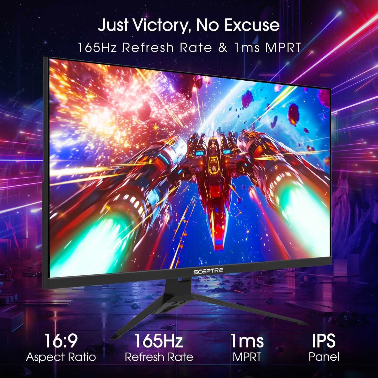Sceptre 27-inch FHD 1080p IPS Gaming LED Monitor up to 165Hz 144Hz 1ms DisplayPort HDMI, FreeSync FPS RTS Build-in Speakers Gunmetal Black 2022 (E275B-FPT165)