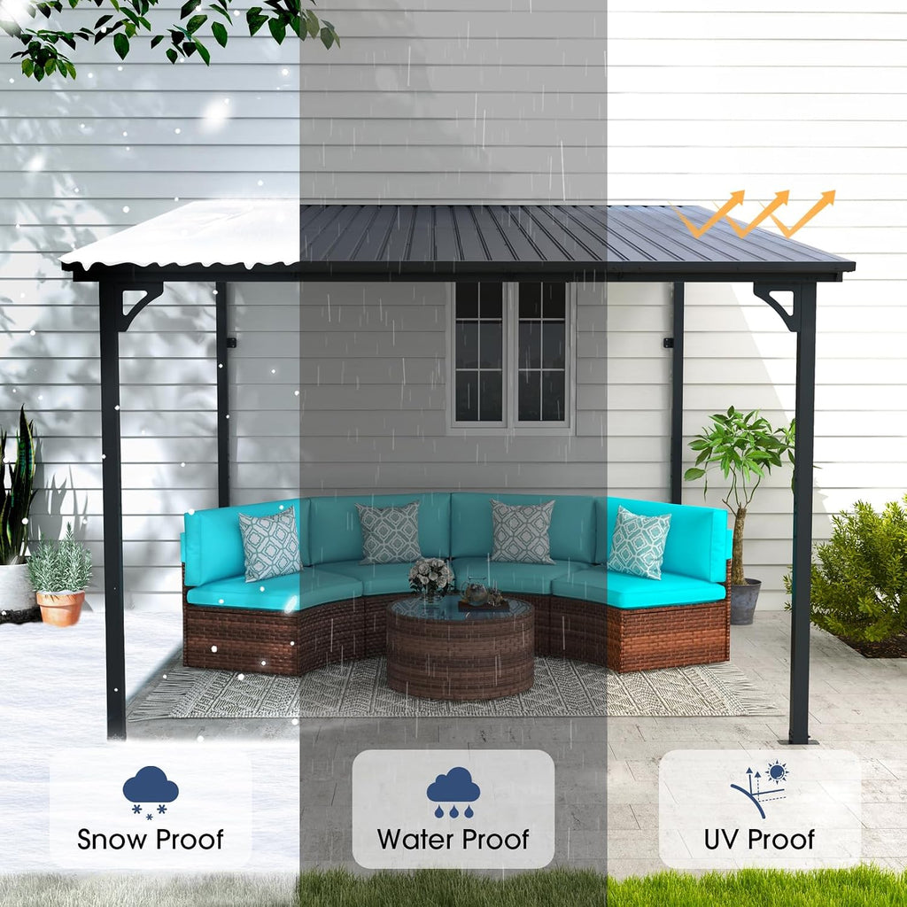 OC Orange-Casual 10x10 FT Patio All-Iron Gazebo,Hard Top Lean to Gazebo Pergola with Roof, Wall Mounted Heavy Duty Awnings, for Outdoor, Backyard, Deck
