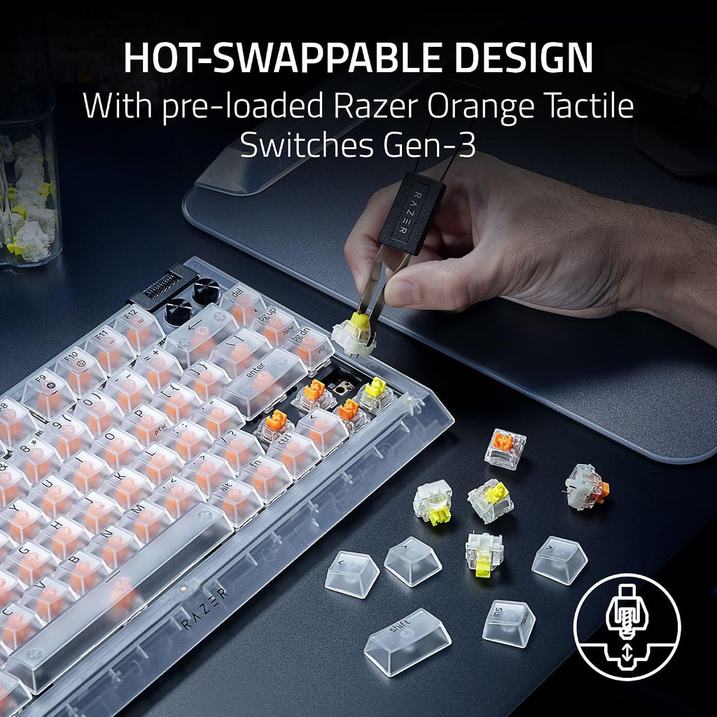 Razer BlackWidow V4 75% Mechanical Gaming Keyboard: Hot-Swappable Design - Compact & Durable - Orange Tactile Switches - Chroma RGB - MF Roller & Media Keys - Comfortable Wrist Rest - Phantom White