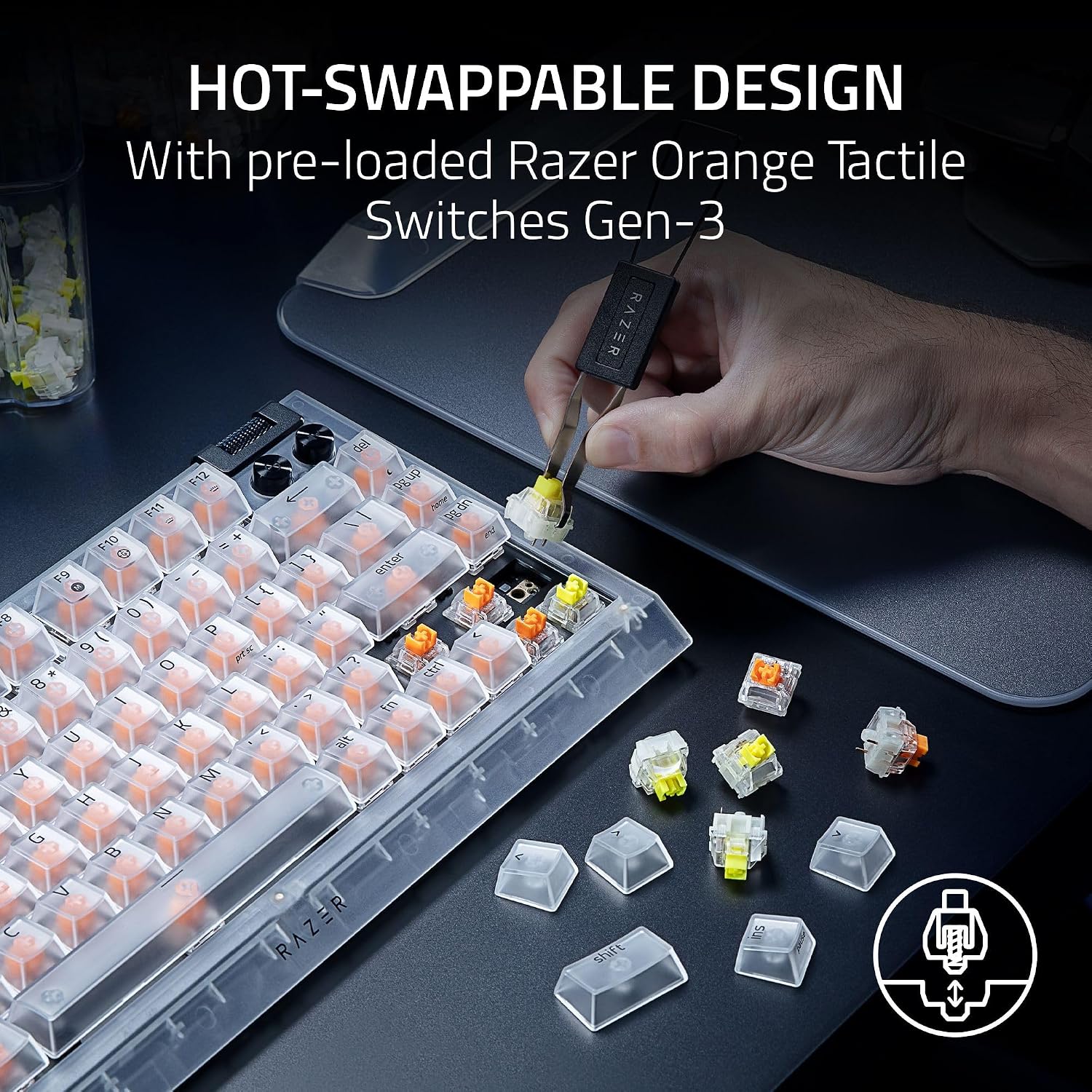 Razer BlackWidow V4 75% Mechanical Gaming Keyboard: Hot-Swappable Design - Compact & Durable - Orange Tactile Switches - Chroma RGB - MF Roller & Media Keys - Comfortable Wrist Rest - Phantom White