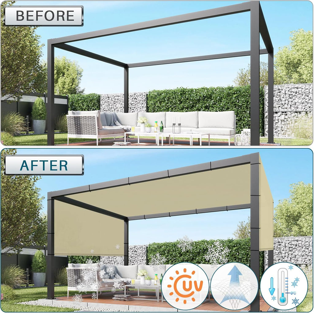 COARBOR 6'x16' Outdoor Pergola Universal Replacement Shade Cover Canopy with Grommets Weight Rods Shade Screen Panel for Patio Deck Backyard Gazebo Pergola Porch Beige