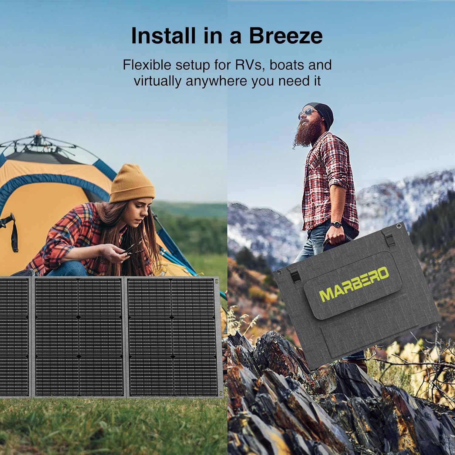 MARBERO 200W Portable Solar Panel for Power Station IP68 Waterproof 200 Watt Foldable Solar Charger >23% High Efficiency Compatible with Solar Generator for Camping RV Outdoor Cloudy