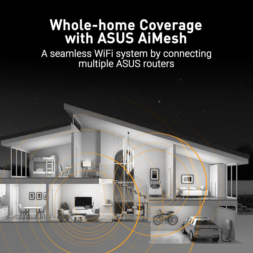 ASUS TUF Gaming BE6500 WiFi 7 Router - Dual-Band, Up to 6.5 Gbps Wireless, Game Accelerator, Multi-Link Operation (MLO), (x4) 2.5GbE Ports, Mesh + VPN Compatible, & Subscription-Free Network Security