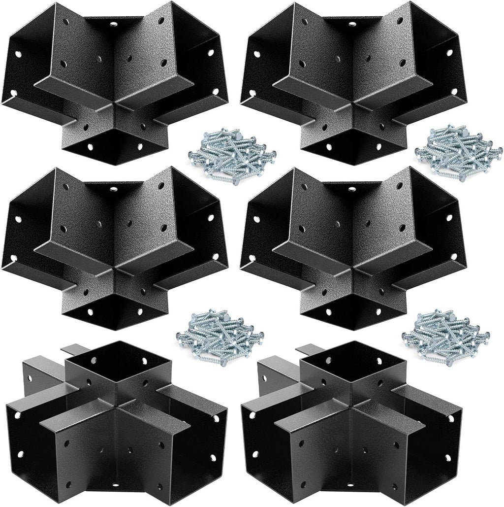 3-Way & 4-Way Pergola Brackets, 4'x4' Pergola Kit, Pergola Corner Bracket for Gazebos, Patio Pergolas, Log Cabin, Wooden Beams (6PCS)