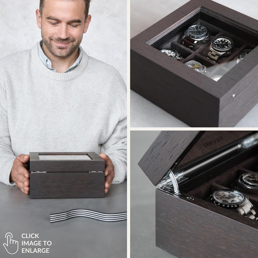 TAWBURY Wooden Watch Box Organizer for Men – 6 Slot Watch Box for Men | Luxury Watch Case for Men | Wood Watch Box Unisex | Wood Glass Watch Box Case Organizer | Wooden Watch Boxes for Men 6 Slot