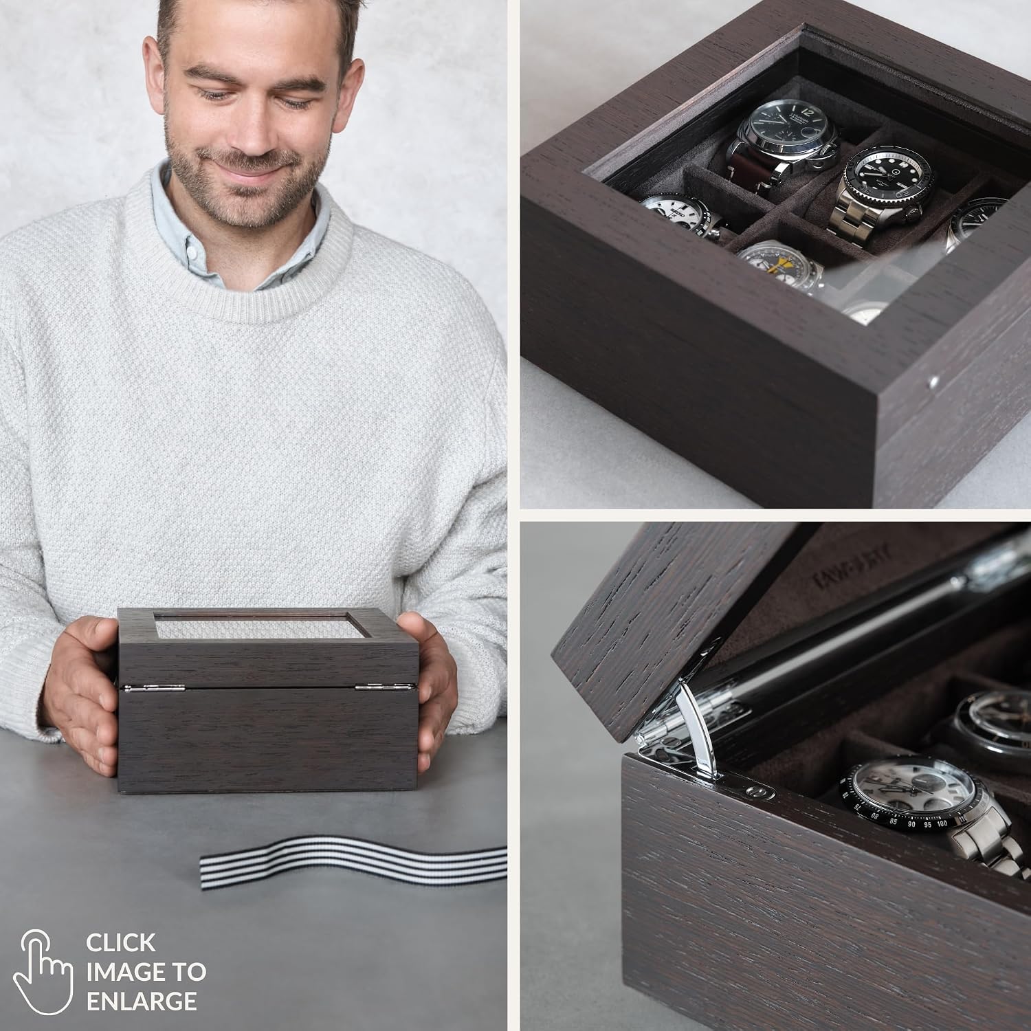 TAWBURY Wooden Watch Box Organizer for Men – 6 Slot Watch Box for Men | Luxury Watch Case for Men | Wood Watch Box Unisex | Wood Glass Watch Box Case Organizer | Wooden Watch Boxes for Men 6 Slot