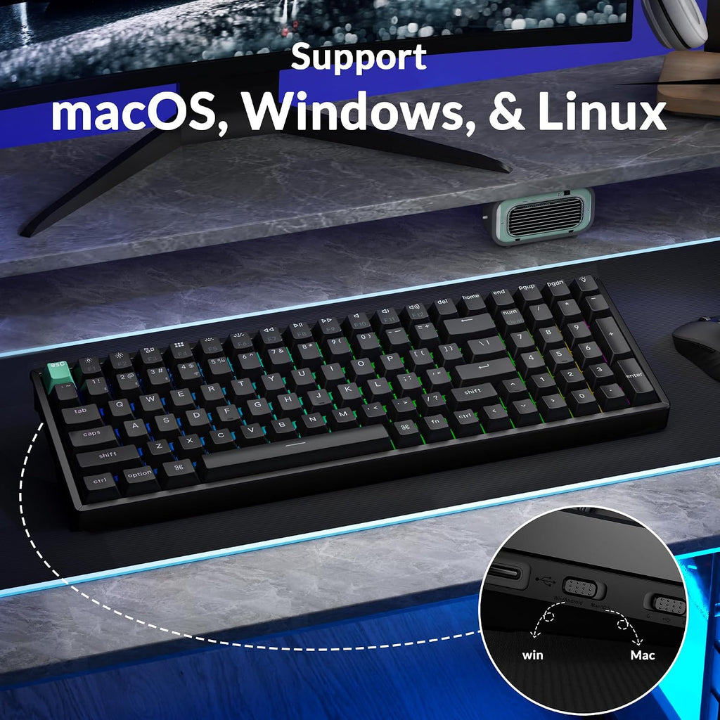 Keychron K4 HE 96% Wireless Hall Effect Keyboard with Number Pad, Rapid Trigger Magnetic Switches, QMK Launcher, 2.4GHz/Bluetooth/Wired, Mac & Windows, Aluminum Frame, Black (Shine-Through)