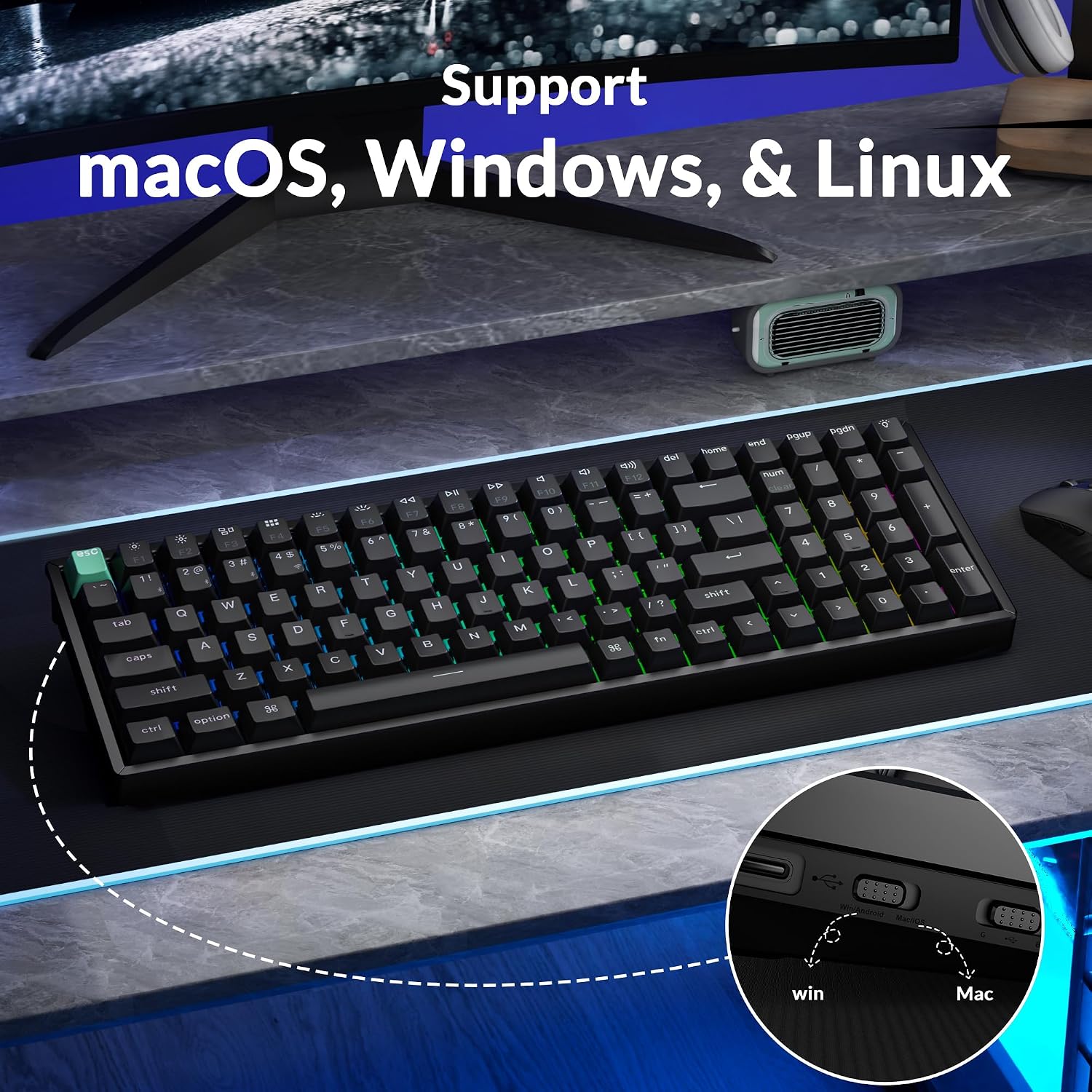 Keychron K4 HE 96% Wireless Hall Effect Keyboard with Number Pad, Rapid Trigger Magnetic Switches, QMK Launcher, 2.4GHz/Bluetooth/Wired, Mac & Windows, Aluminum Frame, Black (Shine-Through)