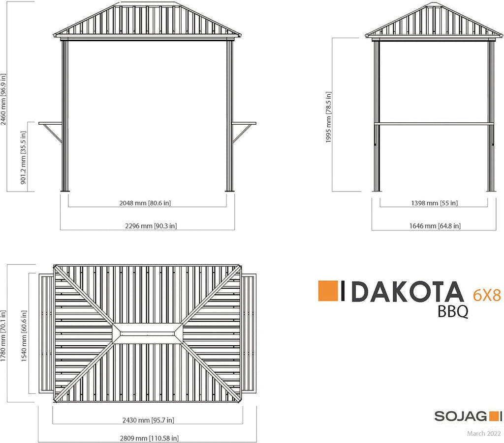 Sojag 6' x 8' Outdoor Dakota Hardtop Grill Gazebo Backyard Shade and Grilling Structure, Charcoal
