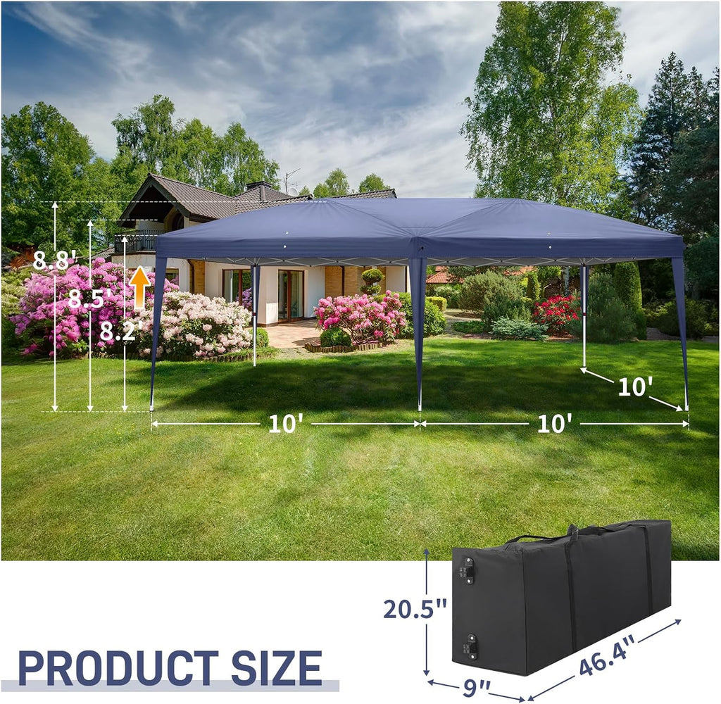 VINGLI 10x20 Pop Up Canopy Tent, Outdoor Foldable Portable Canopy for Camping, Patio, Parties, EZ Up Gazebo With Carry Bag (Blue)