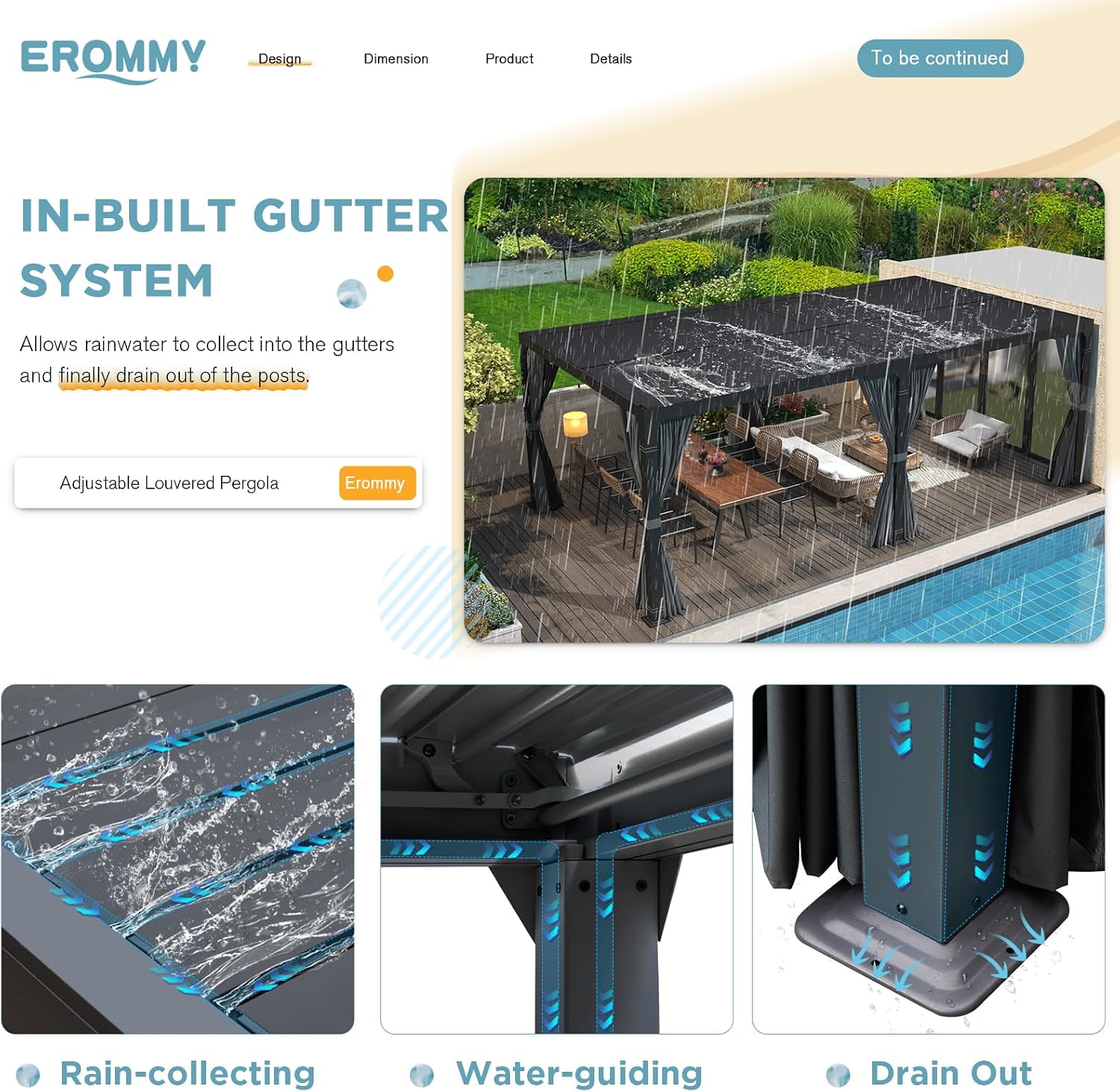 EROMMY Louvered Pergola 10x20, Outdoor Aluminum Pergola with Adjustable Rainproof Roof for Garden, Patio, Deck, Waterproof Curtains and Netting Included, Gray-Black