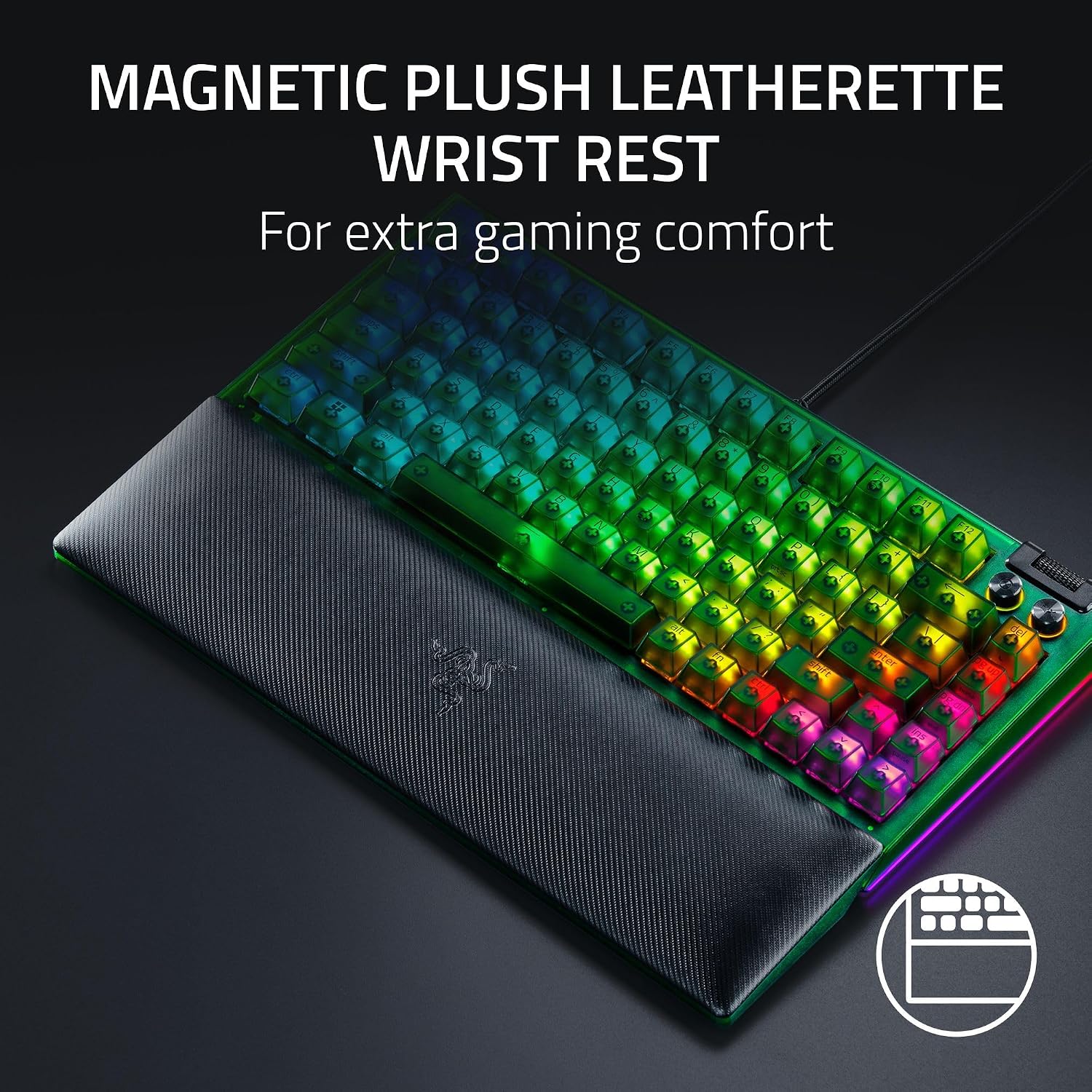 Razer BlackWidow V4 75% Mechanical Gaming Keyboard: Hot-Swappable Design - Compact & Durable - Orange Tactile Switches - Chroma RGB - MF Roller & Media Keys - Comfortable Wrist Rest - Phantom Green