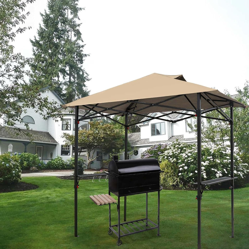 EAGLE PEAK 8x5 Pop up Grill Gazebo with Carry Bag, Instant Outdoor BBQ Canopy Tent with Air Vent for Barbeque, Picnic and Patio, Beige