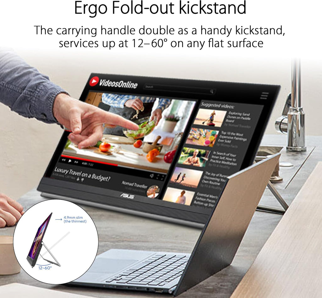 ASUS ZenScreen 22' (21.5 viewable) 1080P Portable Monitor (MB229CF) – Full HD, IPS, 100Hz, USB-C PD 60W, Speakers, Carrying Handle, Kickstand, C-clamp Arm, Partition Hook, Subwoofer, 3 yr Warranty