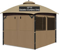 Gazebo Privacy Curtain 10'x10', Replacement Curtains with Mosquito Net Windows, 4-Panels Side Wall, Zippers, Waterproof Outdoor Curtains for Patio, Canopy, Garden and Backyard, Khaki (Curtain Only)