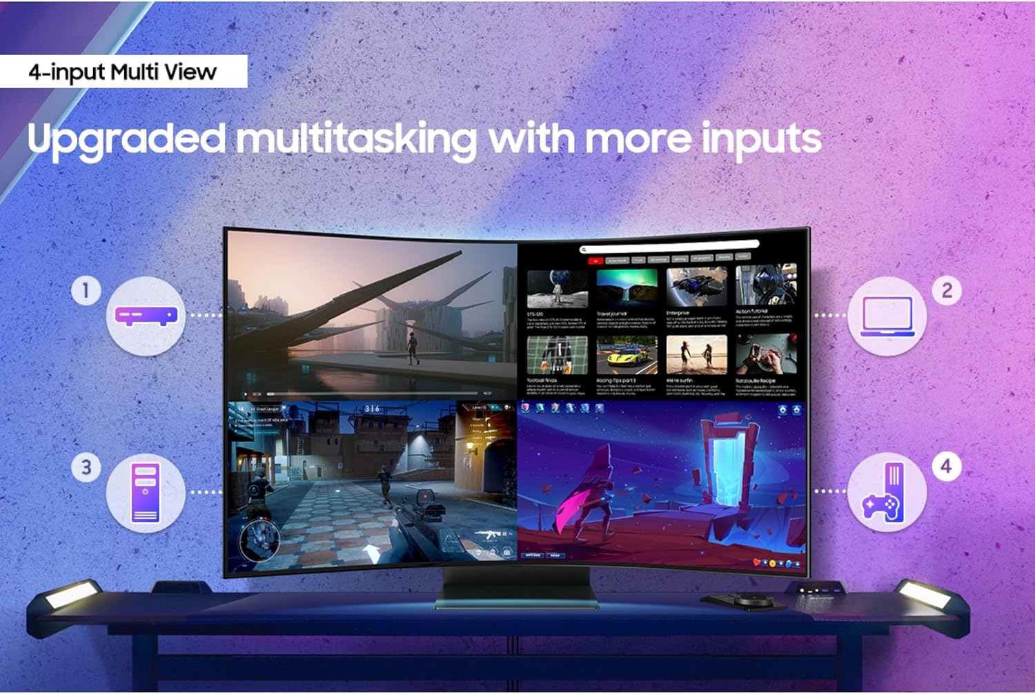 Samsung 55' Odyssey Ark 2nd Gen 4K UHD 1000R Curved Gaming Monitor, 165Hz, 1ms, 4 Input Multi View, Quantum Mini-LED, AMD FreeSync Premium Pro, HDR 10+, Height Adjustable Screen, LS55CG970NNXGO