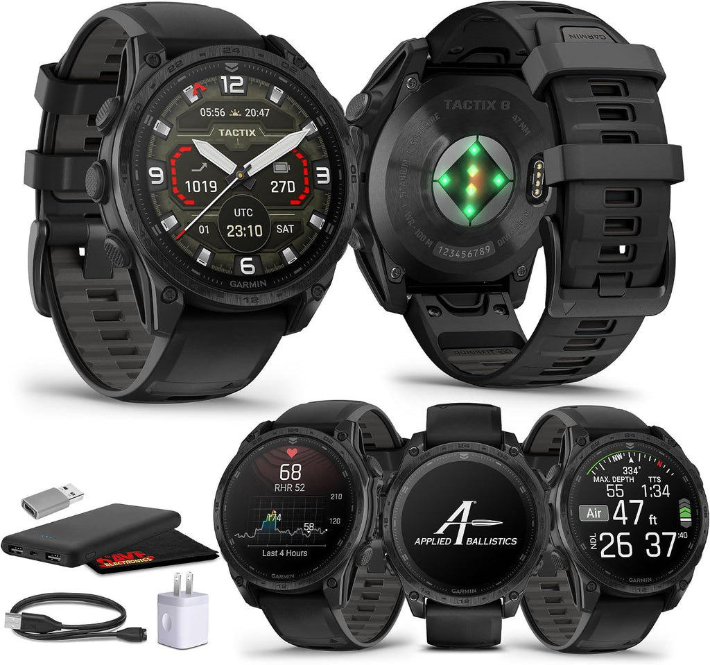 Garmin Tactix 8 47mm AMOLED Display Smart Watch, Built-in Flashlight, 16 Days Battery Life, Premium Tactical GPS Smartwatch, Includes Applied Ballistics Ultralight Solver Bundle