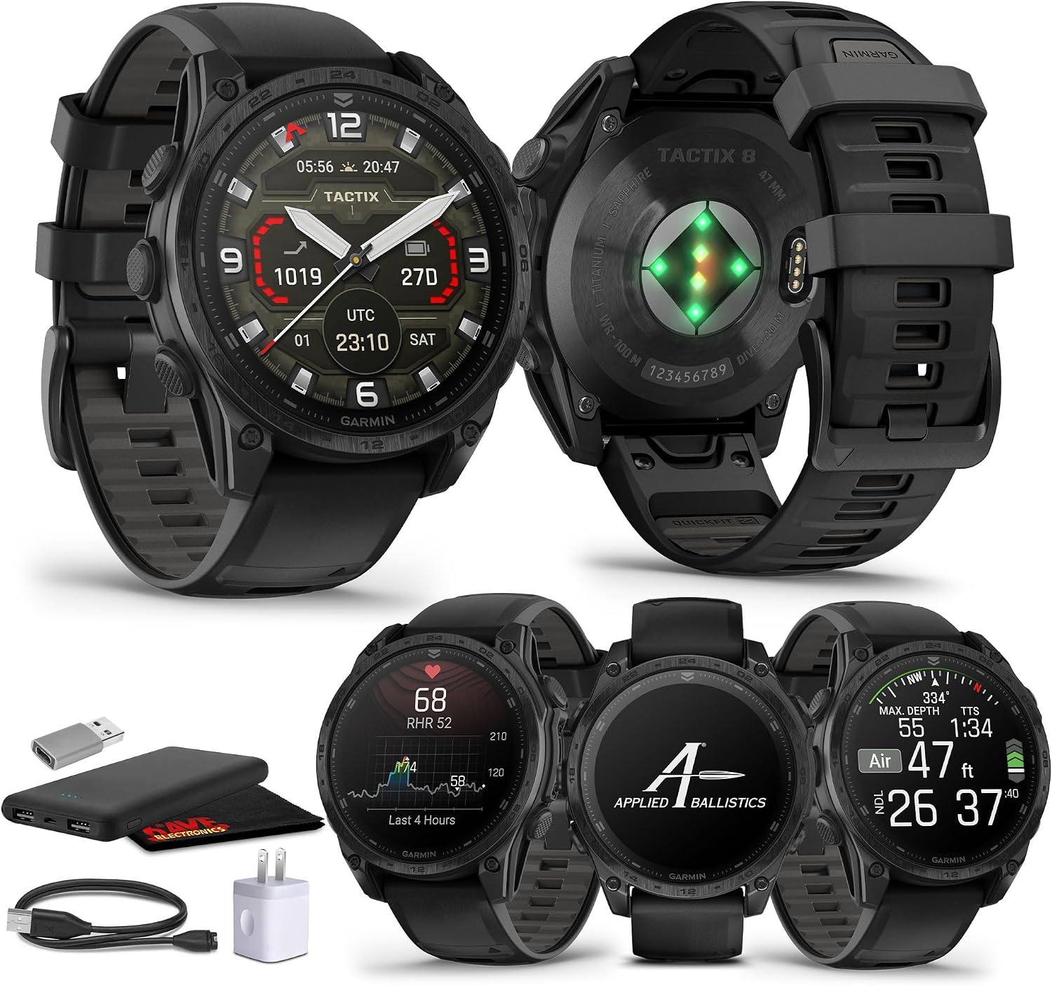Garmin Tactix 8 47mm AMOLED Display Smart Watch, Built-in Flashlight, 16 Days Battery Life, Premium Tactical GPS Smartwatch, Includes Applied Ballistics Ultralight Solver Bundle