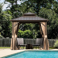 Domi 8x8FT Outdoor Gazebo, Patio Gazebo with Galvanized Steel, Hardtop Gazbo for Patio, Deck, Backyard, Curtain and Netting Included