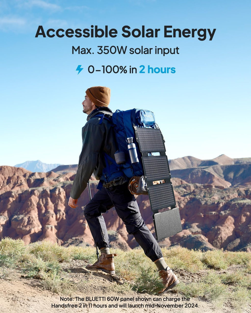 BLUETTI Handsfree 2 Backpack Solar Generator with 100W Solar Panel Included (Ships Separately), 512Wh 700W LFP Portable Power Station w/a 60L Backpack, All in One Solar System for Hiking, Photography
