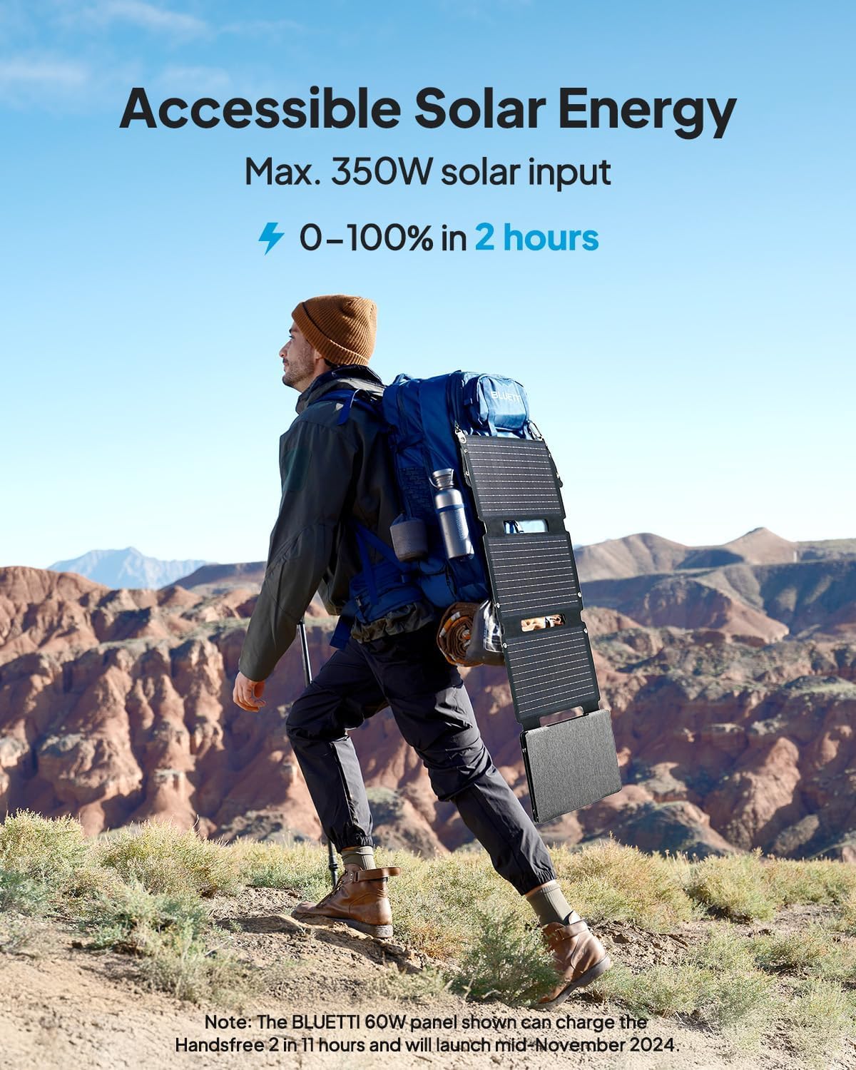 BLUETTI Handsfree 2 Backpack Solar Generator with 100W Solar Panel Included (Ships Separately), 512Wh 700W LFP Portable Power Station w/a 60L Backpack, All in One Solar System for Hiking, Photography