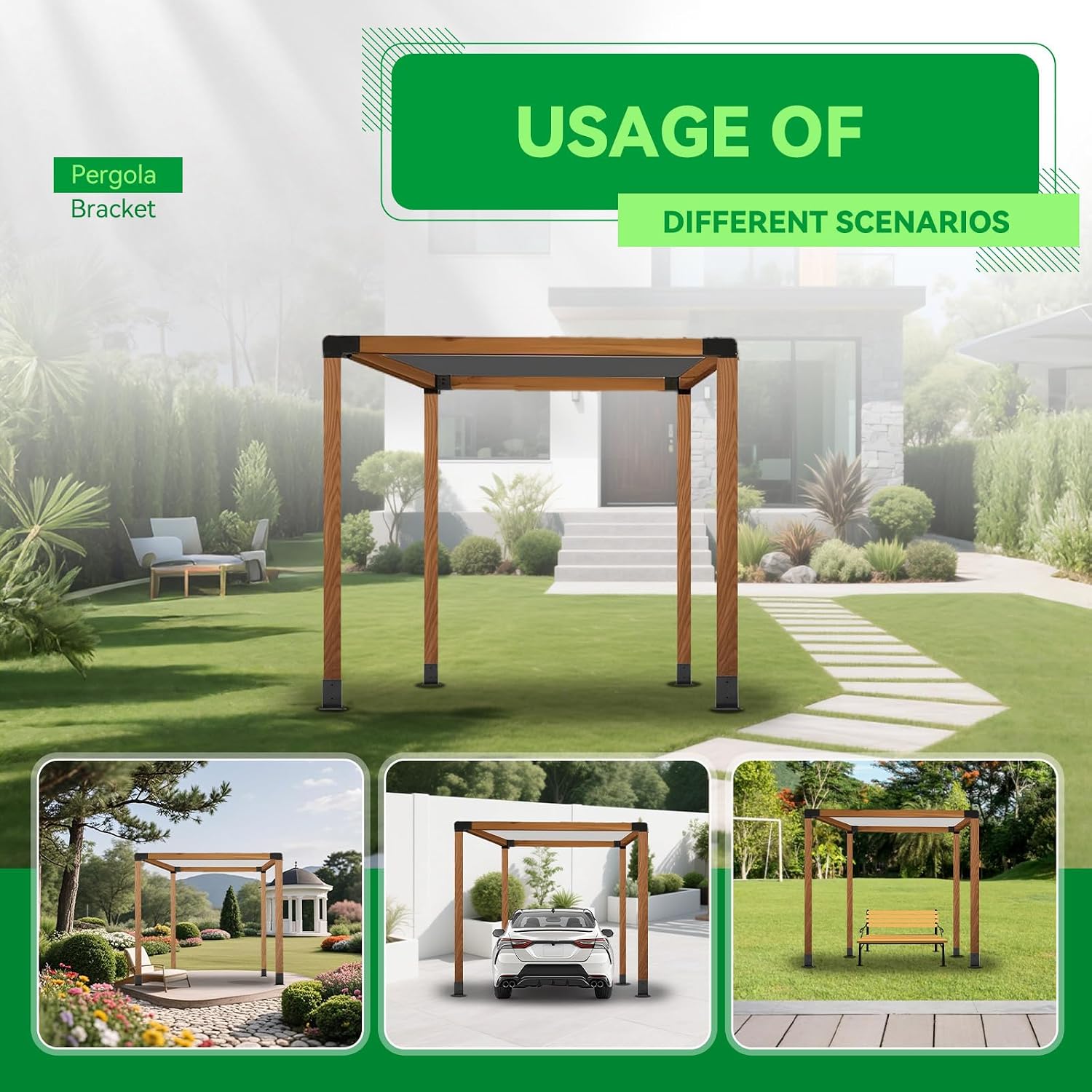 ECOTRIC Pergola Brackets Kit 4x4 (Actual 3.9''x3.9'') Woodworks DIY Pergola kit with 3-Way Right Angle Corner Support Bracket Post Base Kit DIY Elevated Wood Stand Bracket for Outdoor Patio Pergolas