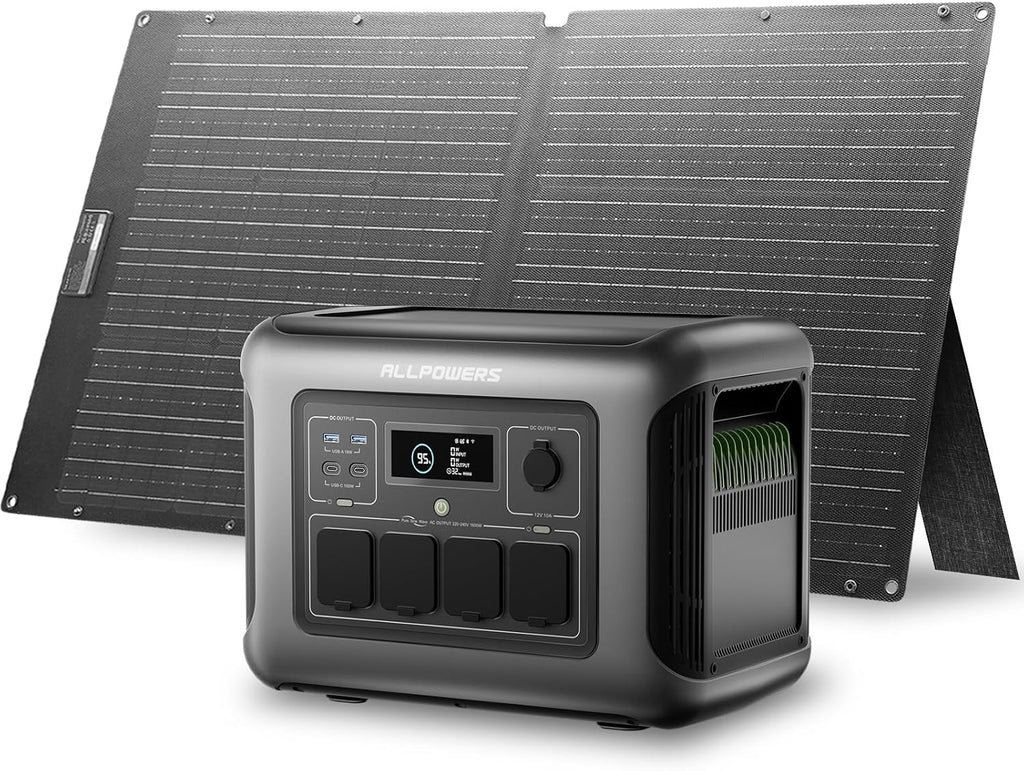 ALLPOWERS R1500 LITE Portable Power Station with SE100 Solar Panel, 1600W 1056Wh LiFePO4 Solar Generator with 100W Panel Included, Solar Power with UPS Function, Fast Charging