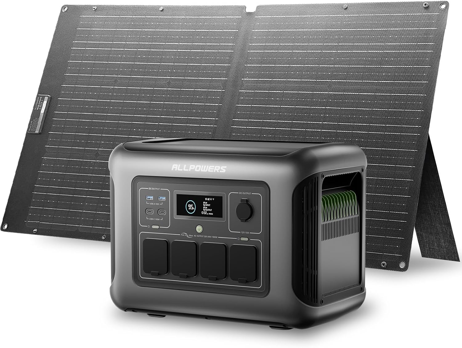ALLPOWERS R1500 LITE Portable Power Station with SE100 Solar Panel, 1600W 1056Wh LiFePO4 Solar Generator with 100W Panel Included, Solar Power with UPS Function, Fast Charging