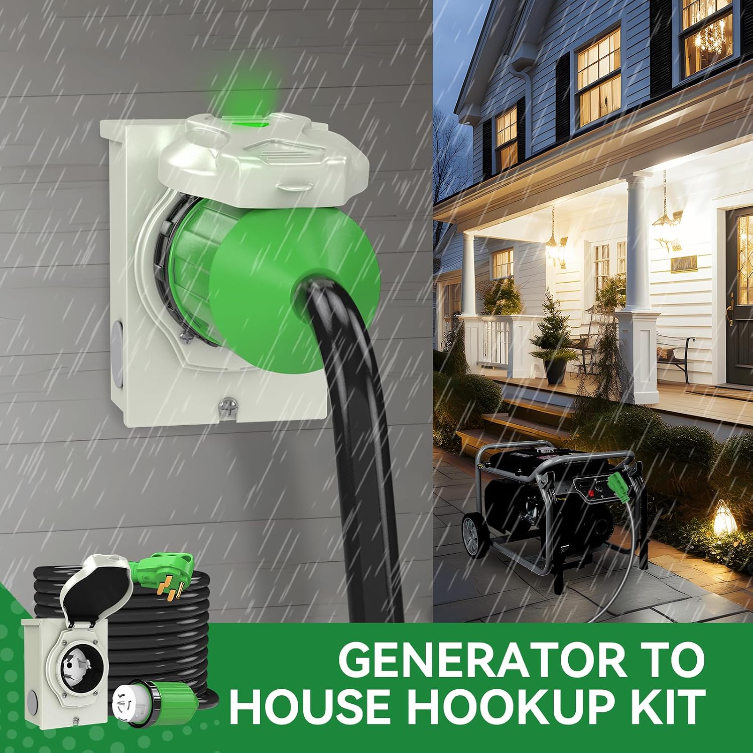 50 Amp Generator Cord 50FT and Power Inlet Box, Pre-Drilled 50 Amp Generator Inlet Box with Cord, NEMA 14-50P to SS2-50R Generator Cord Waterproof Combo Kit, ETL Listed