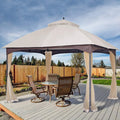 Patio Gazebo, Outdoor Gazebos 10x12, Heavy Duty Gazebo Soft Top Gazebos, Double Roofs Anti-UV Shelter with Privacy Netting for Patio Deck Backyard Garden Lawns