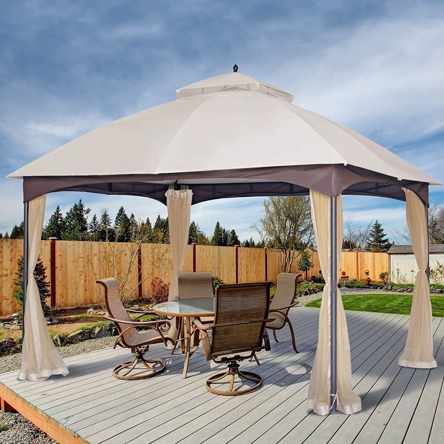 Patio Gazebo, Outdoor Gazebos 10x12, Heavy Duty Gazebo Soft Top Gazebos, Double Roofs Anti-UV Shelter with Privacy Netting for Patio Deck Backyard Garden Lawns