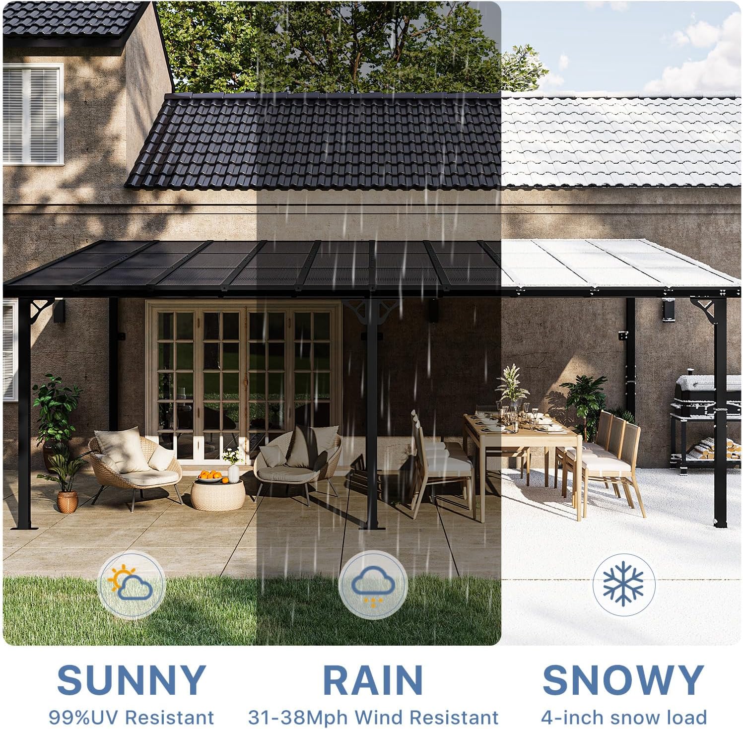 Gazebo for Patio 10' x 20', Gazebo Pergola with Sloped Roof, Large Wall-Mounted Heavy Duty Awnings, for Backyard, Deck, Patio