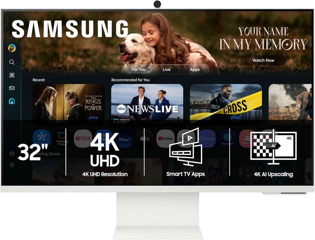 Samsung 32' Smart Monitor M8 (M80F) 4K UHD Display, Samsung Vision AI, Smart TV Apps, Gaming Hub, USB-C, HDMI and USB-A, White, LS32FM803UNXZA, 2025
