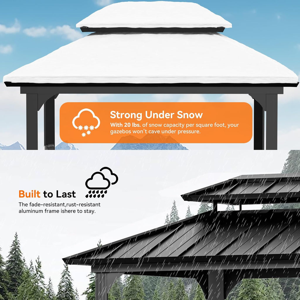 Big Leaf 6' x 8' Grill Gazebo with Aluminum Frame, Galvanized Steel Roof, Side Shelves, Paper Towel Holder, and USB/USB-C Charging Ports – Ideal BBQ Canopy for Patio
