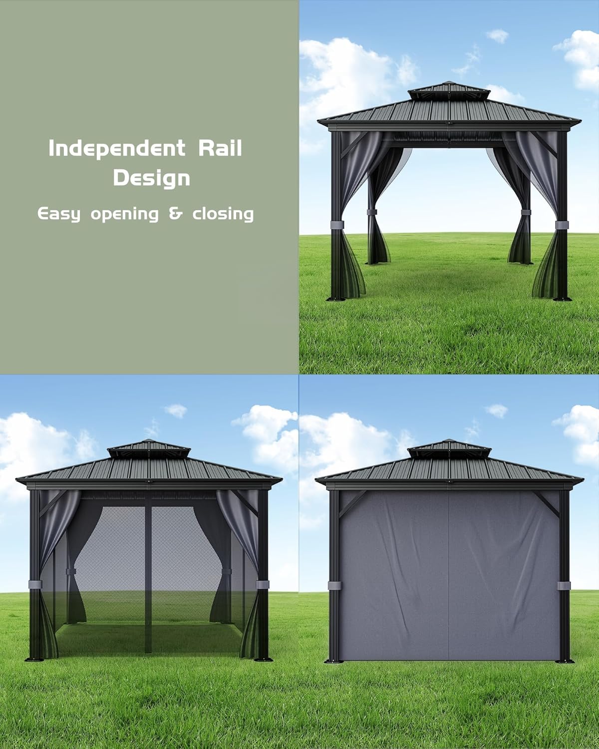 GarveeLife Hardtop Gazebo 10 ft x10 ft for All Weather, with Double Metal Roof, Aluminum Alloy Frame, Net, and Curtain, Permanent Building for Patio, Deck, Backyard, Lawn, and Garden