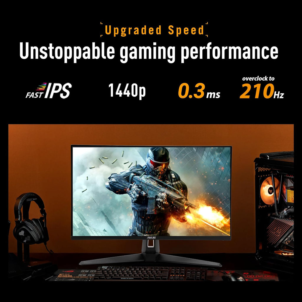 ASUS TUF Gaming 27' 1440P Monitor (VG27AQL5A) – QHD (2560 x 1440), 210Hz, 0.3ms, Fast IPS, Extreme Low Motion Blur Sync, Speakers, DisplayWidget Center, Gaming AI, Height Adjustment, 3 yr Warranty