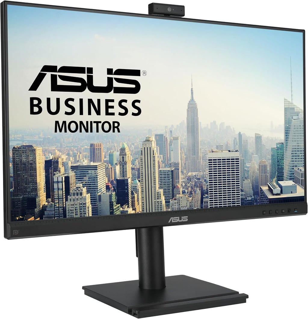 ASUS 24' 1080P Video Conferencing Monitor (BE249QFK) - IPS, 100Hz, Frameless, Full HD Webcam, Mic Array, Speakers, Height Adjustable, Ergonomic Design, Eye Care, Wall Mountable, 3 yr Warranty